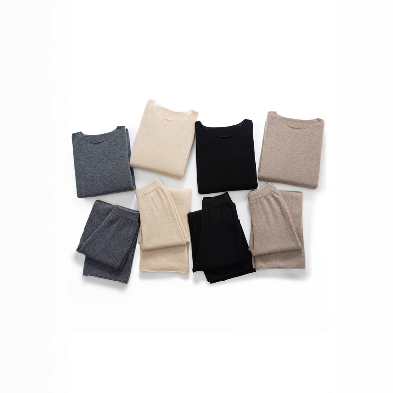 Set of Round Neck Versatile Bottoming Sweaters Cashmere Sweaters for Women with One-Line Collar Large Size Knitted Autumn and Winter Loose Pure Slimming Black