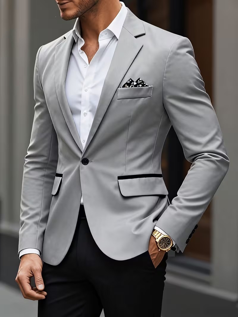 Modern Slim Fit Mens Blazer Single Breasted Casual Suit Jacket_voghion.com