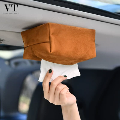 Cross-Border Tk Amazon Car Tissue Box with Magnetic Attachment for Car Ceiling, High-End and Simple Design, Suitable for Aito, Nio, and Im Motors (Car tissue box/set) - suede-style-love-horse-orange-magnetic-tissue-bag