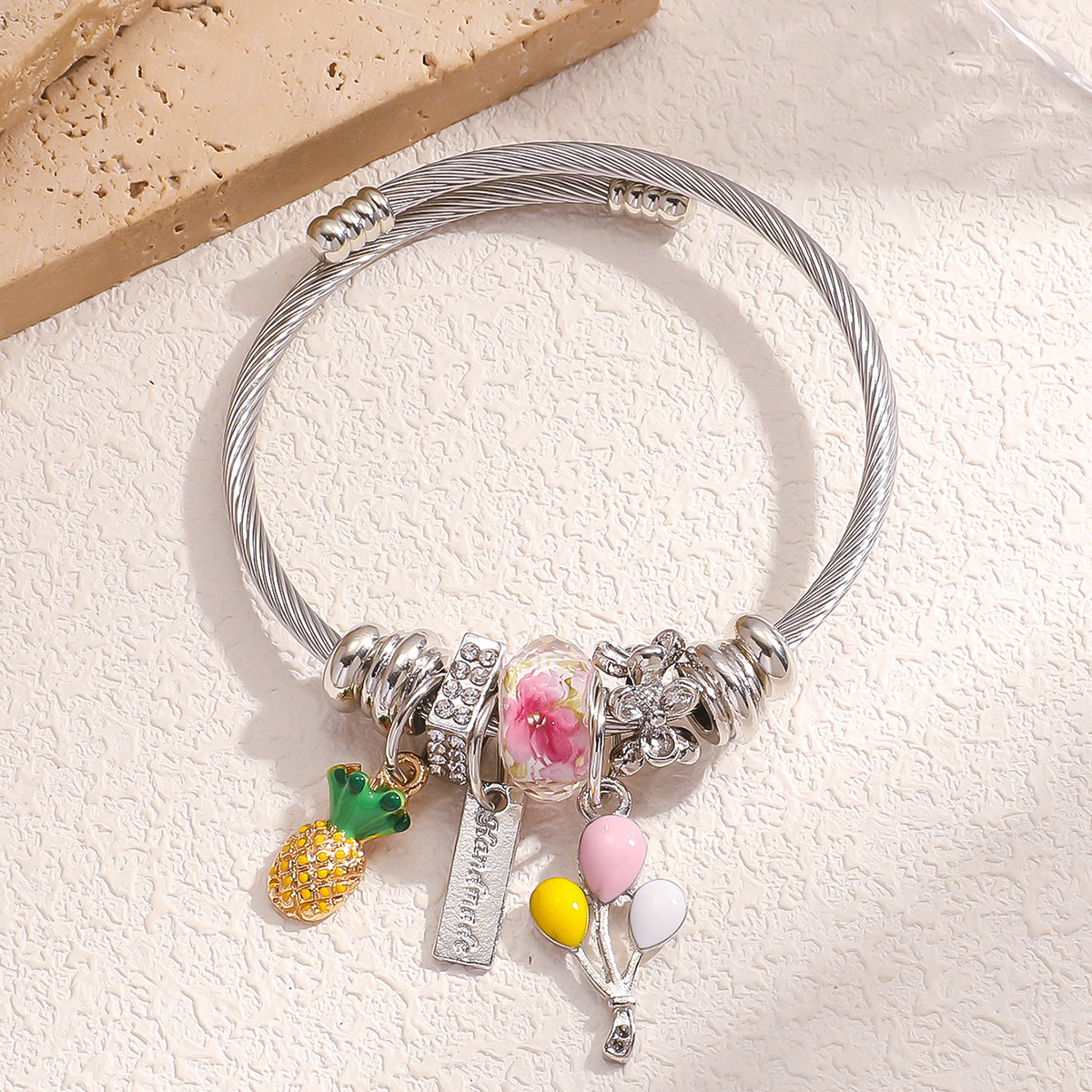 OMEDORA creativo multi-elemento piña colgante ajustable pulsera aleación goteo accesorios de pulsera plateada image 4