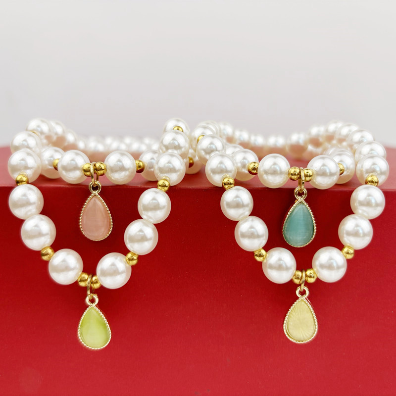 Collar de gota de agua para mascotas de Senfo resaltado perlas imitadas gatos perros collar de collar muñeca ropa muñeca colgante