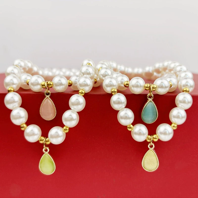 Ошейник для животных в стиле Senf с имитацией жемчуга в форме капли, глянцевый, для кошек и собак, ошейник-колье, аксессуар для кукол.