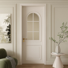 潮盛定制实木烤漆卧室房间室内门白色弧形扣线长虹玻璃门法式复古