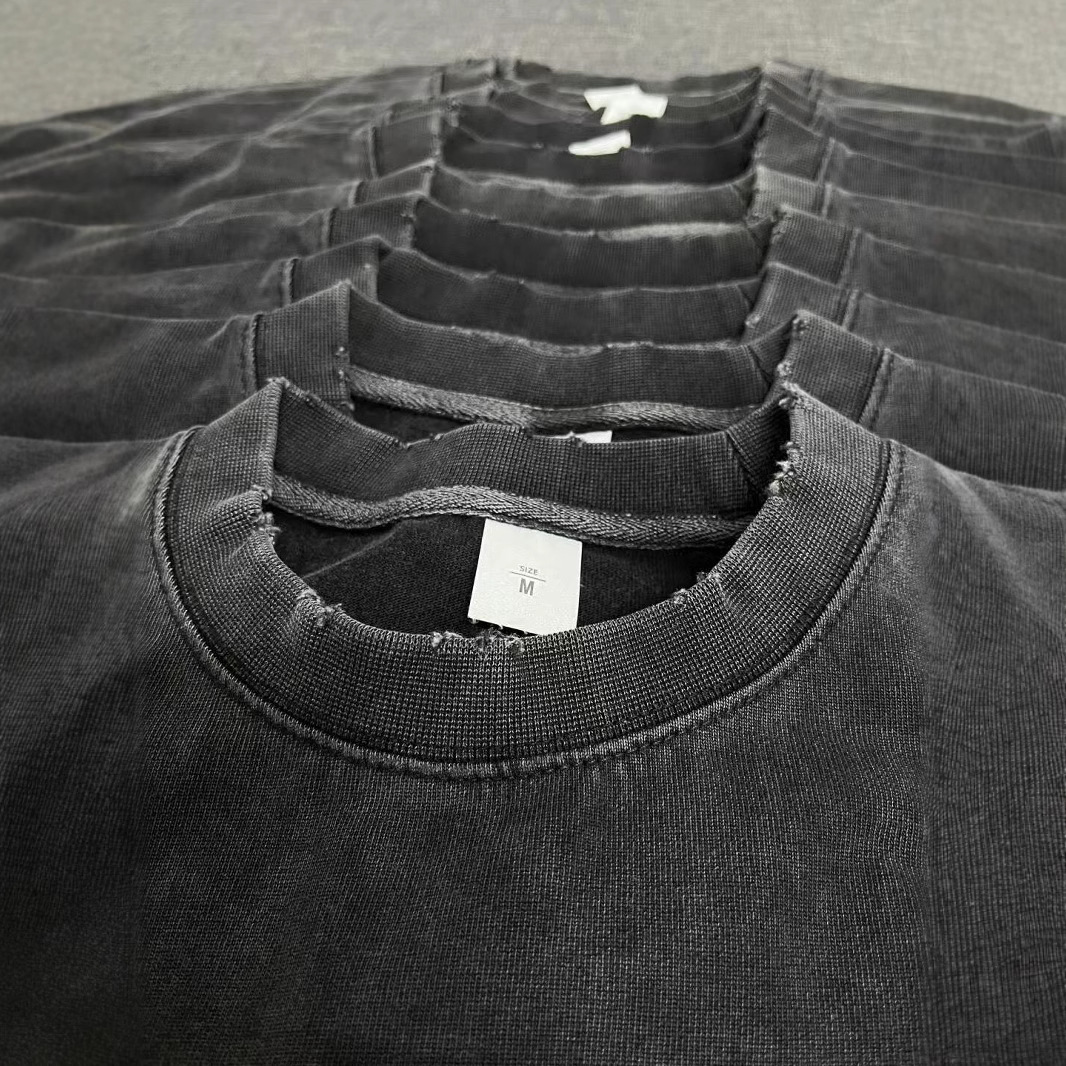 300G cuello redondo pesado desgastado camiseta de manga corta hombre de verano marcas de moda europeas y americanas de tamaño grande retro lavado con agua hacer camiseta vieja