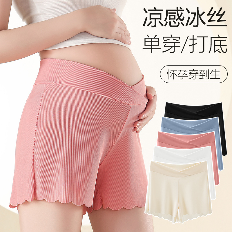 Pregnant Women's Leggings Summer Anti-light Safety Pants Thin Pregnancy plus size Ice Silk Shorts Loose Bumper Pants
