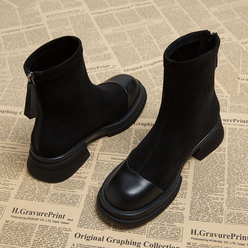 2025 New Early Autumn Super Popular French Fashion Thick-Soled Chunky Heel Comfortable Slim Martin Ankle Boots for Women