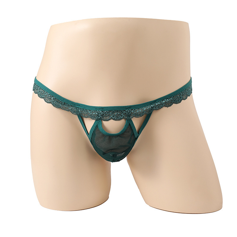 String pour homme avec ceinture élastique en dentelle, design ajouré, lingerie sexy européenne et américaine._voghion.com