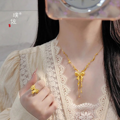 金店同款沙金在逃公主流蘇蝴蝶結項鍊輕奢氣質鎖骨鏈套鏈送女友