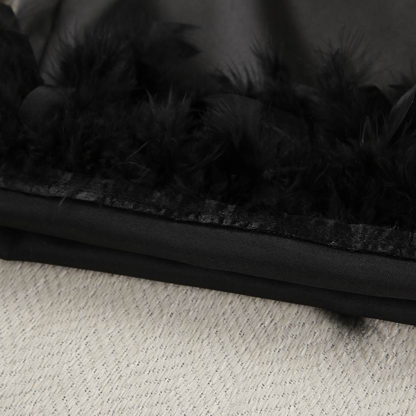 2024 Herbst Schwarz Tintin Gespleißt Feder Nachtwäsche Zwei Stück Set Lose Langarm Hosen frauen Hause Kleidung_voghion.com