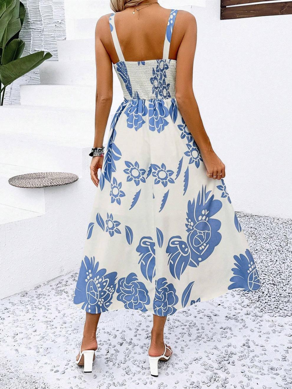 227g Weight Midi Dress Dress Length Type Sleeveless Sleeve Length Strap Dress Dresses Type Sleeveless Sleeve Type Polyester Fabric Type Elastic Waist Waist Line Holiday Occasion Strap Neckline Regular Fit Fit Type Flower Pattern Summer Season Women's Gender Streetwear Style Wholesale Women's Streetwear Flower Holiday Strap Sleeveless Strap Dress 2