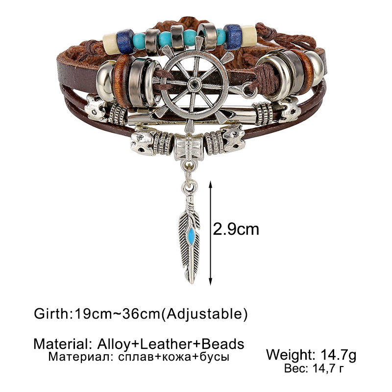 25g Weight Bracelets Classification Street Occasion Pu Leather Material Solid Color Pattern Unisex Gender Layered Design Ethnic Style Style Ethnic Style Solid Color Pu Leather Layered Unisex Bracelets 5