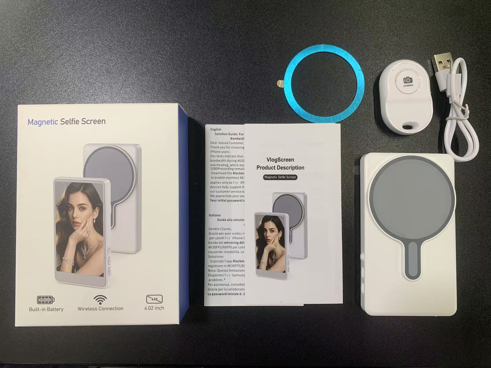 Nuevo dispositivo de proyección de pantalla de mano modelo privado inalámbrico pantalla de pantalla de selfie Bluetooth teléfono móvil pantalla de absorción magnética trasera dispositivo de pantalla de selfie