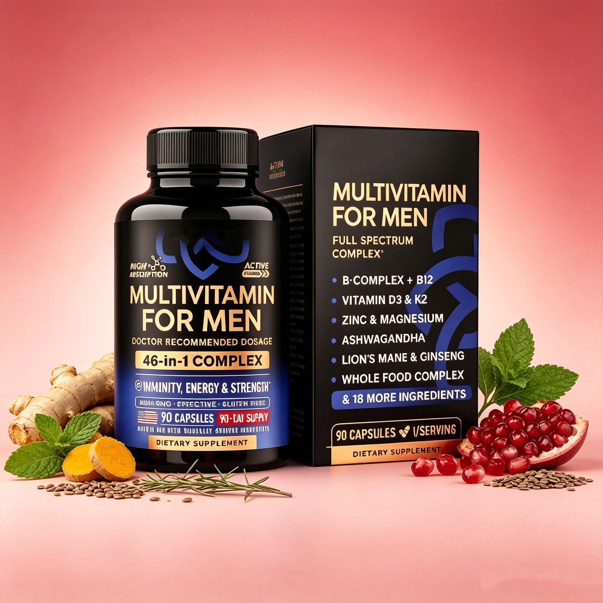 Men's 46-in-1 multivitamin 90 capsules (white label)