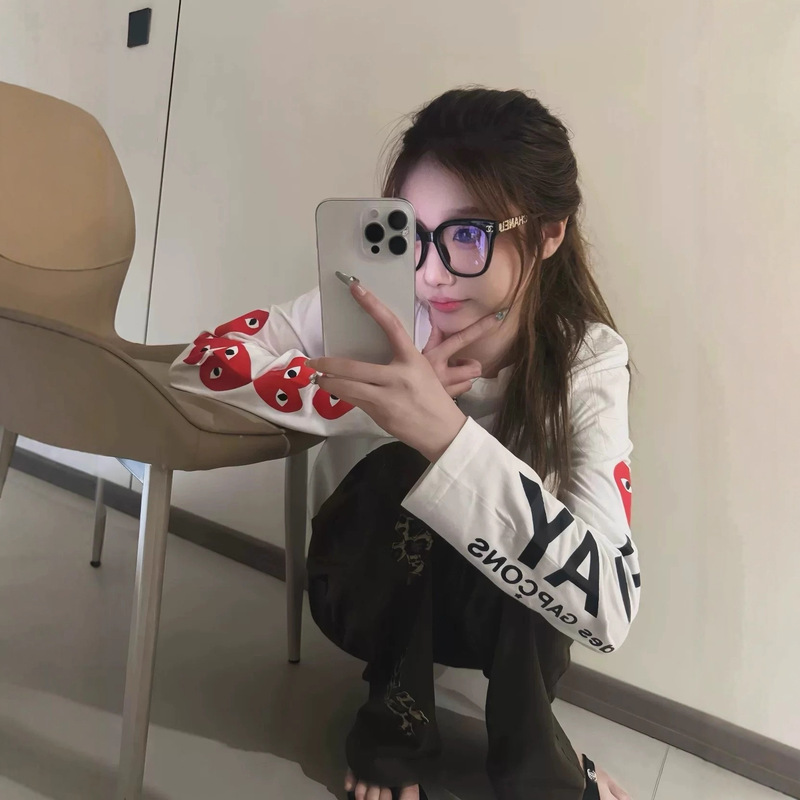 设计感小众纯棉袖子印花长袖t恤女春秋季2025新款宽松打底衫上衣|undefined