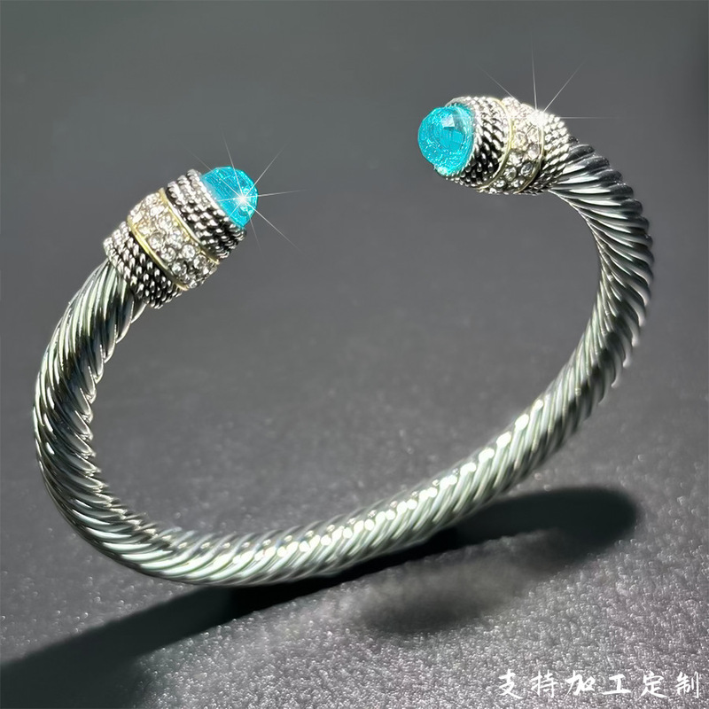 European and American Cable Bracelet for Women, Twisted Steel Wire Rope, C-Shaped Open Bracelet, Niche Unique Design, High-End Sense for Men and Women