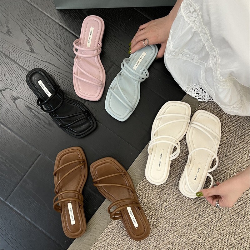 Fairy style summer two-way thin strap low heel slippers women's outer wear new one-strap simple matching skirt Roman sandals Fairy style summer two-way thin strap low heel slippers women's outer wear new one-strap simple matching skirt Roman sandals