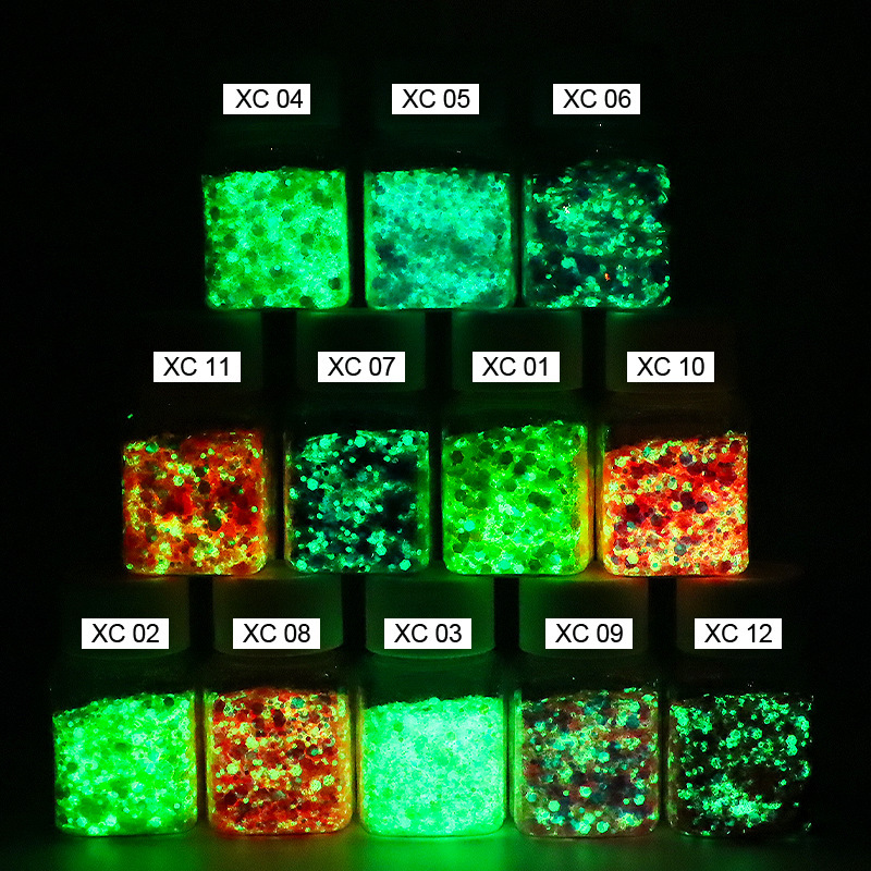 美甲夜光亮片闪粉镭射幻彩荧光亮片滴胶史莱姆彩妆美甲闪粉批发