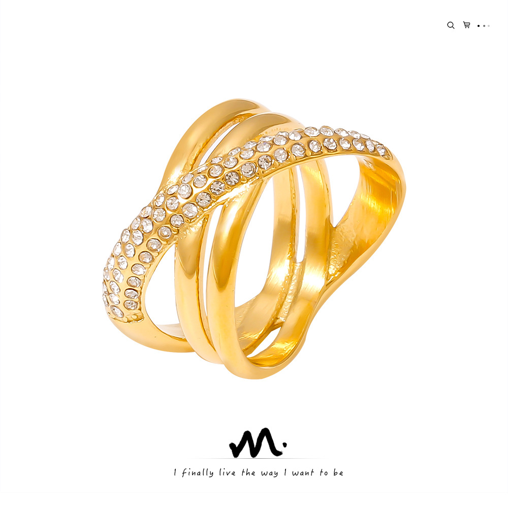 Vintage Niche Stainless Steel Ring Cross Wrap Diamond Ring_voghion.com