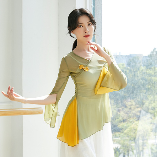 Classical dance ethnic modern body dance performance clothes Chinese dance practice clothes color matching tops women's art test gauze clothes