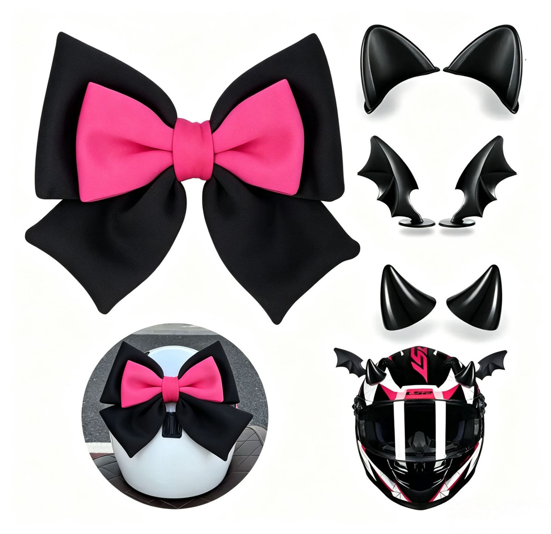 Bow Tie Electric Vehicle Motorcycle Decorative Helmet Accessories Rear Accessories Horn Cat Ears Devil Wings Set