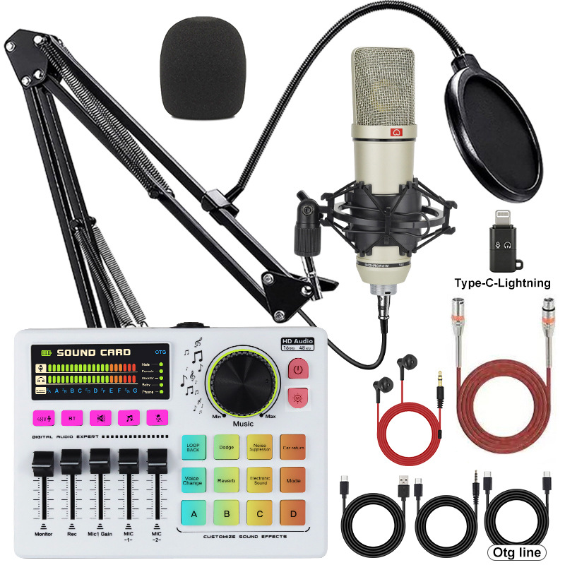 BM800 micrófono micrófono 48V teléfono celular tarjeta de sonido inglés computadora usb equipo de podcast set auriculares image 12