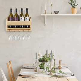 木质壁挂式酒架葡萄酒瓶高脚杯长柄玻璃架家居厨房装饰储物架