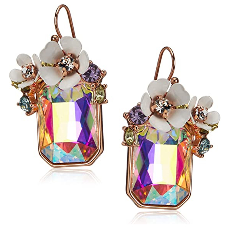 1 Pair Ig Style Square Flower Plating Inlay Alloy Artificial Crystal Drop Earrings display picture 1