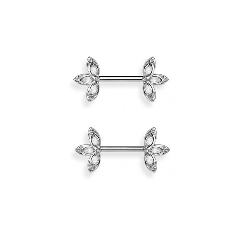 New Product Clover Symmetrical Diamond-studded Flower Breast Ring Piercing Jewelry display picture 2