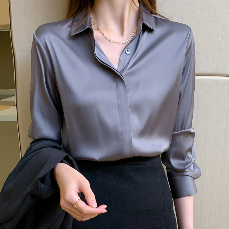 缎面长袖衬衫女2025秋季新款设计感小众轻熟港风雪纺衫衬衣A5974|undefined