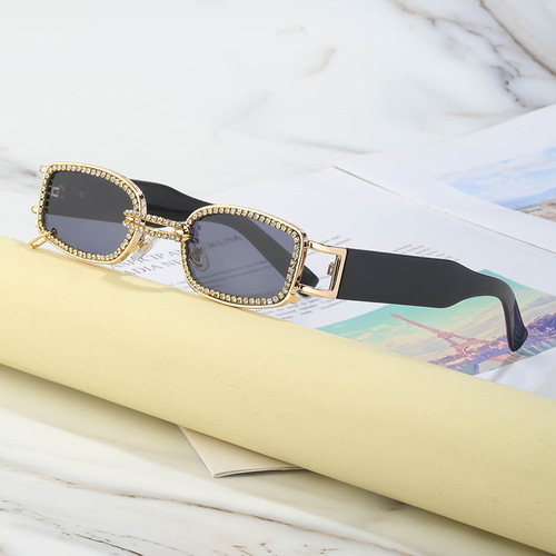 Korean version of gm same style small frame hanging ring sunglasses men's ins diamond sunscreen internet celebrity sunglasses women's trendy and high-end