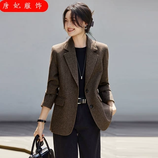 2026新款春秋女外套秋冬款高级时尚设计感气质百搭人字纹西装上衣