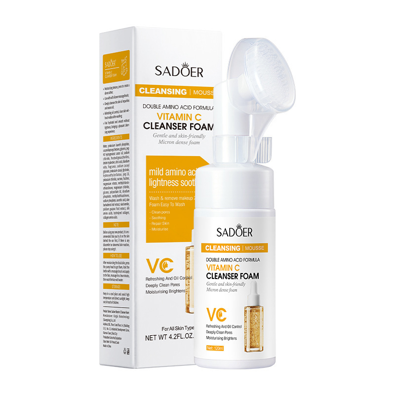 Espuma limpiadora facial SADOER pure English con aminoácidos de plantas y frutas, con cabezal de cepillo, venta al por mayor para comercio exterior transfronterizo.