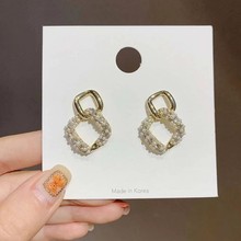 s925银针 2024年新品潮韩国气质小众设计锆石镶嵌珍珠方形耳钉