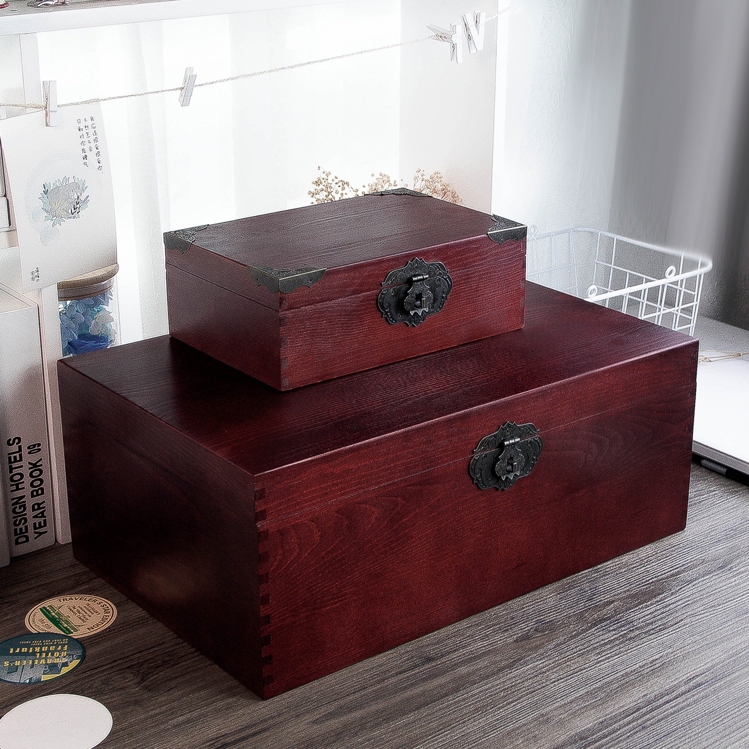 Retro wooden wooden box from natural wood