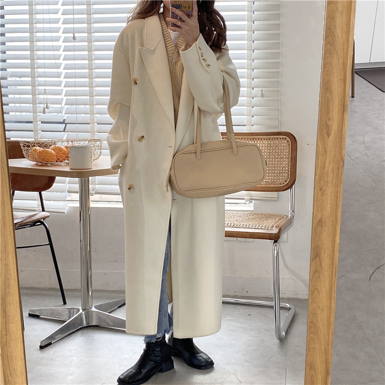 South Korea 2023 new cashmere overcoat cocoon type loose no belt cuff 4 button overcoat coat for women