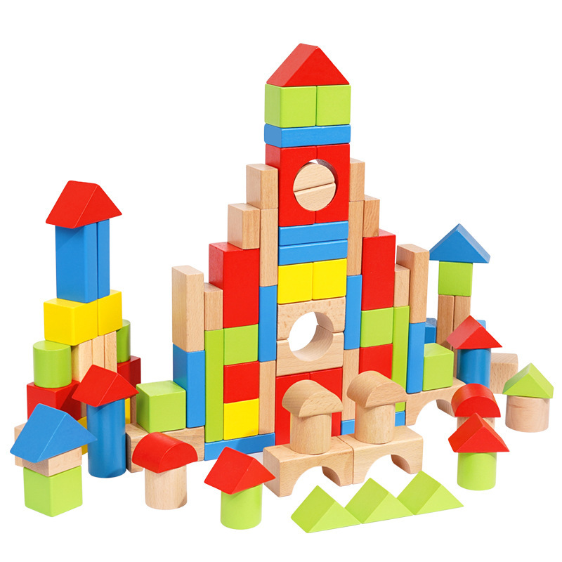 어린이 단단한 나무 큰 입자 조립 된 건물 블록  의 모양인지 및 정보 건물 초기 교육 나무 장난감 건설