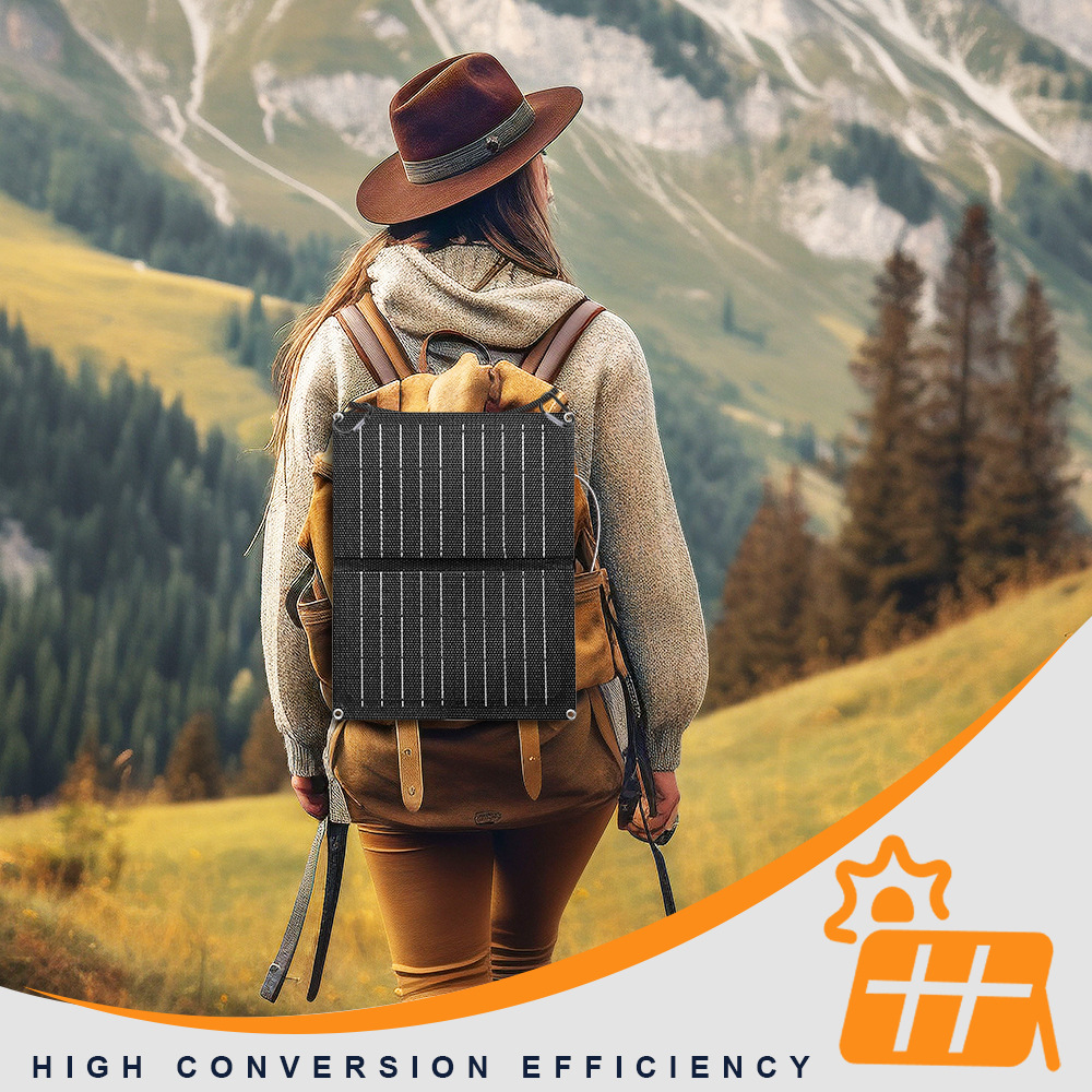 Painel solar portátil dobrável de 9W, painel fotovoltaico adequado para caminhadas ao ar livre, viagens, pesca e uso portátil.