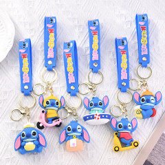 漫画のスティッチキーホルダー、柔らかいゴム製の車やバッグの飾り、かわいいカップル向けのスティッチキーチェーン、卸売