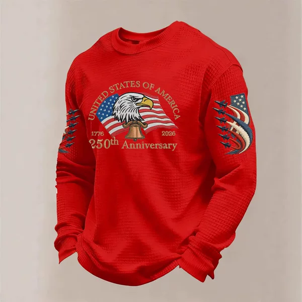 2026 European and American Cross-Border Foreign Trade Men's Casual Round-Neck Sweatshirt 3D Digital Printing Waffle Round-Neck Casual Top