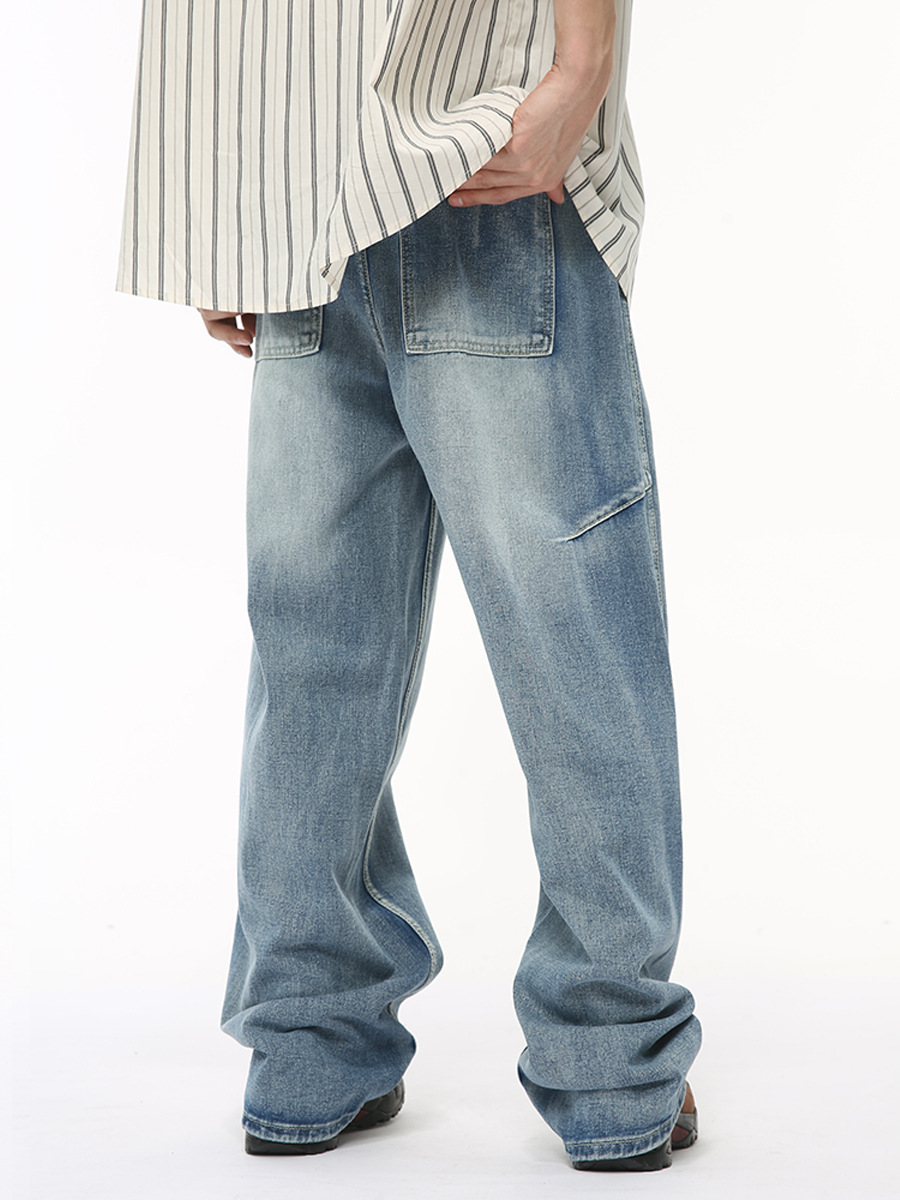 MTLCLOTHES Hombres| Nuevos productos estadounidenses multicapa empalme cimetiera estilo jeans sueltos moda hombre