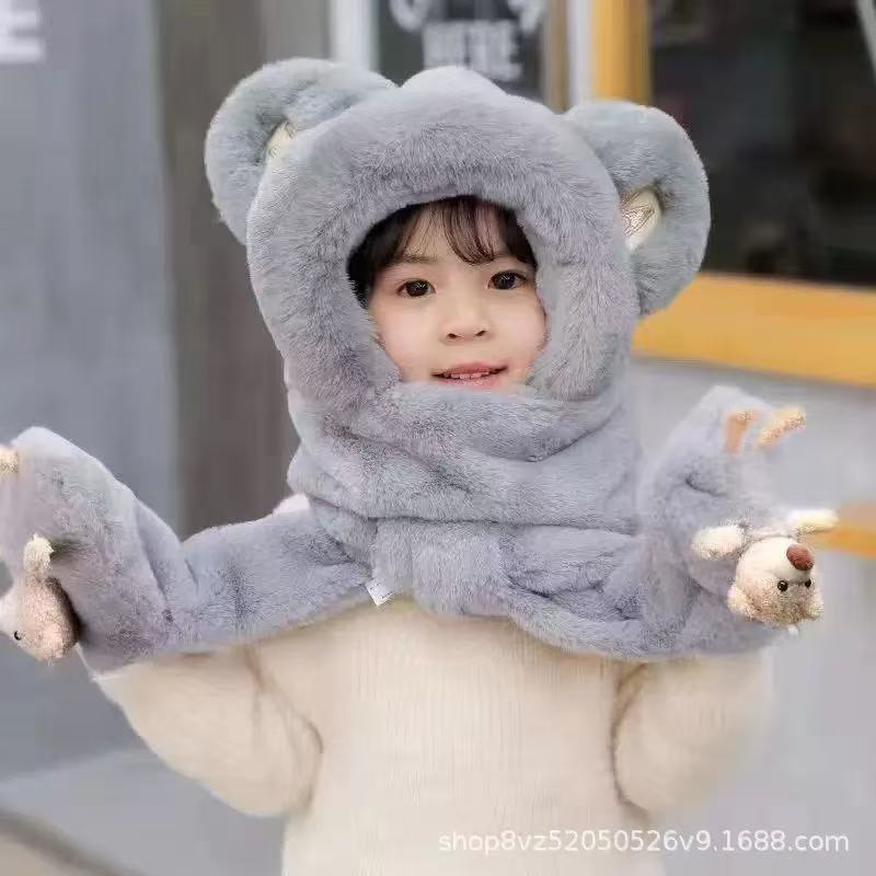 2025可爱卡皮巴拉帽子围巾一体三件套女秋冬毛绒护耳帽水豚保暖防|undefined