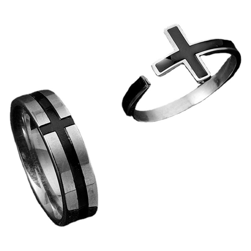 Joyería transfronteriza de acero inoxidable de corte por láser corrosión goteo Cruz de apertura de la personalidad fabricante de anillo de acero de titanio ajustable