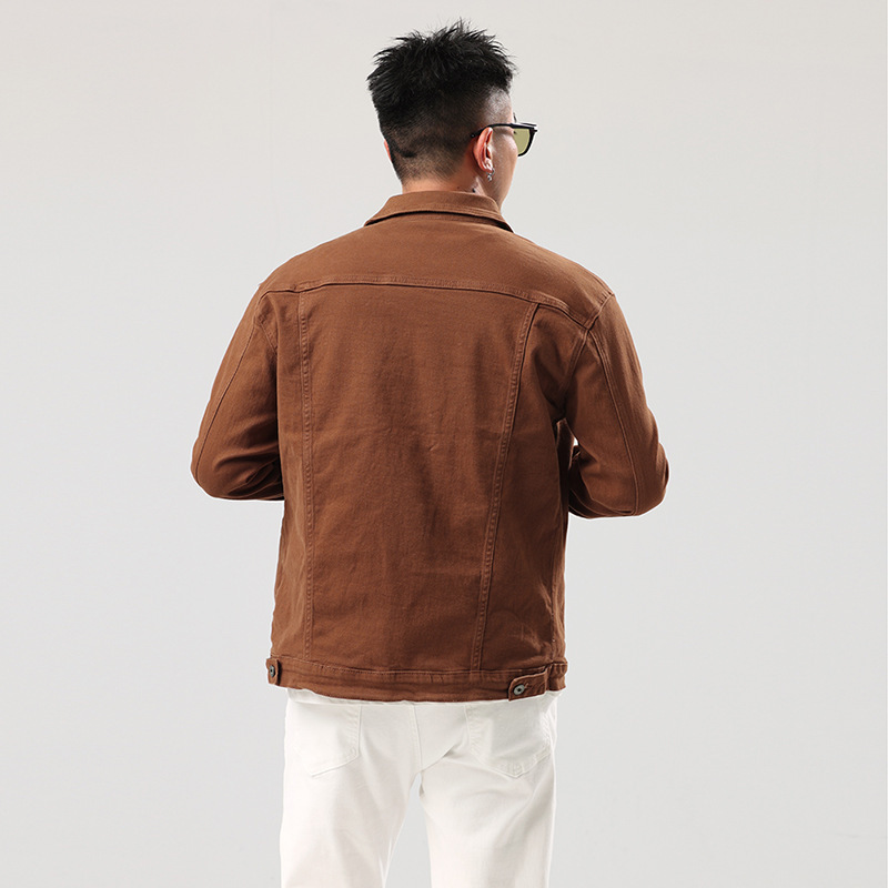 Men's Denim Jacket Slim Fit Cotton Elastic Solid Colour Autumn_voghion.com