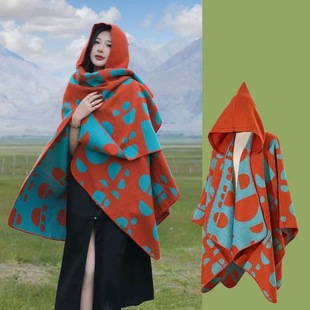 Ethnic Style Shawl Female Photograph Yunnan Lijiang Grassland West Sichuan Travel Wear Warm Cloak Outer Wear Scarf Thickened