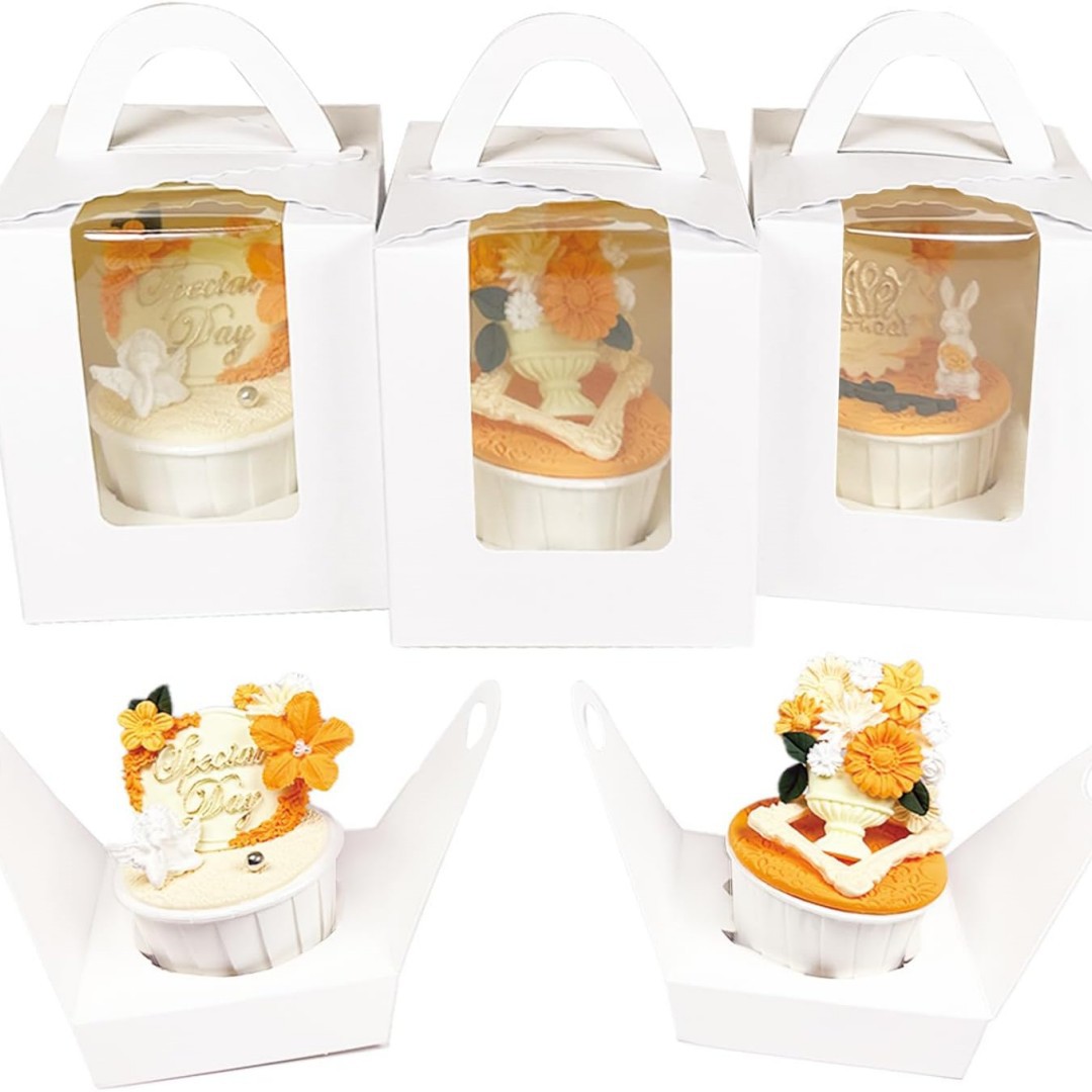 Caja de tazas de papel portátil, caja de muffins de piel de vaca, caja de cupcake, caja de tarta, caja de embalaje de nieve.