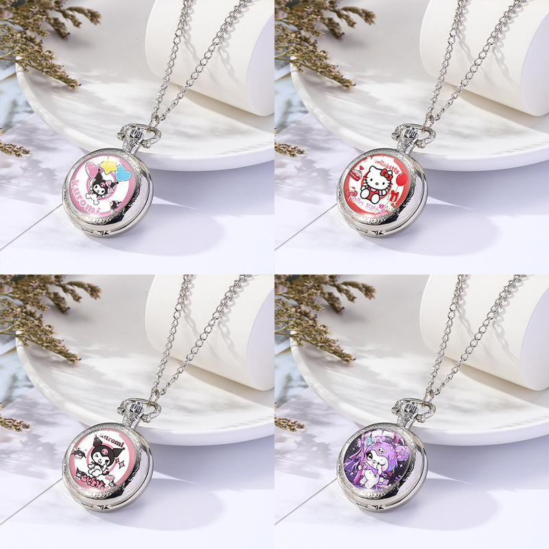 Cross-Border Kuromi Melody Pocket Watch Retro Watch Pendant Necklace Kt Cat Girl Student Model Kidsren's Pendant