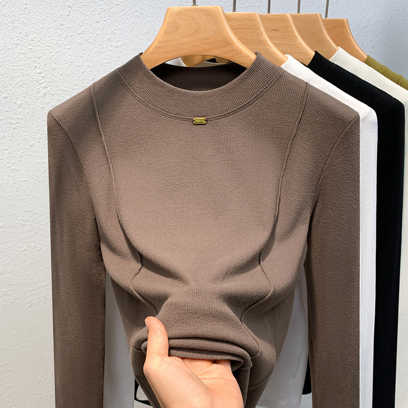 Stylish Fishbone Pattern Thermal Base Layer Women's Comfortable Ribbed Long-Sleeve Slim-Fit Autumn and Winter Top Trendy Women's Fashion