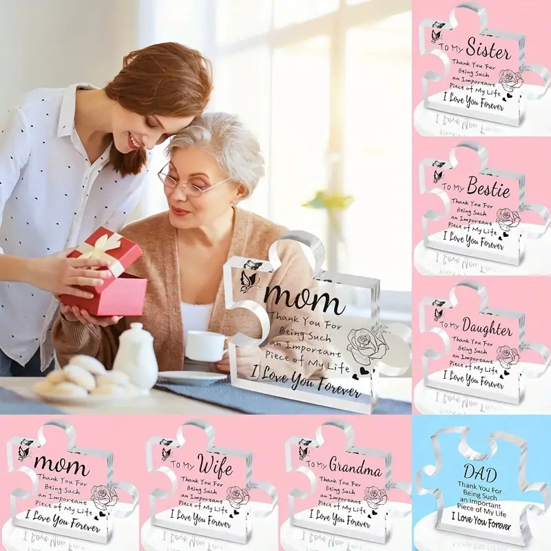 跨境新品热卖拼图款透明亚克力情人节母亲节送家人桌面工艺品摆件