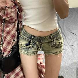 美式辣妹柳丁高腰牛仔超短裤女夏季新款修身显瘦包臀阔腿热裤子潮
