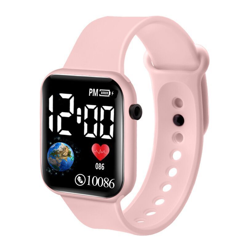 スポット卸売り新型ファッション地球LED学生電子腕時計小四角防水リストバンド小金華腕時計|undefined